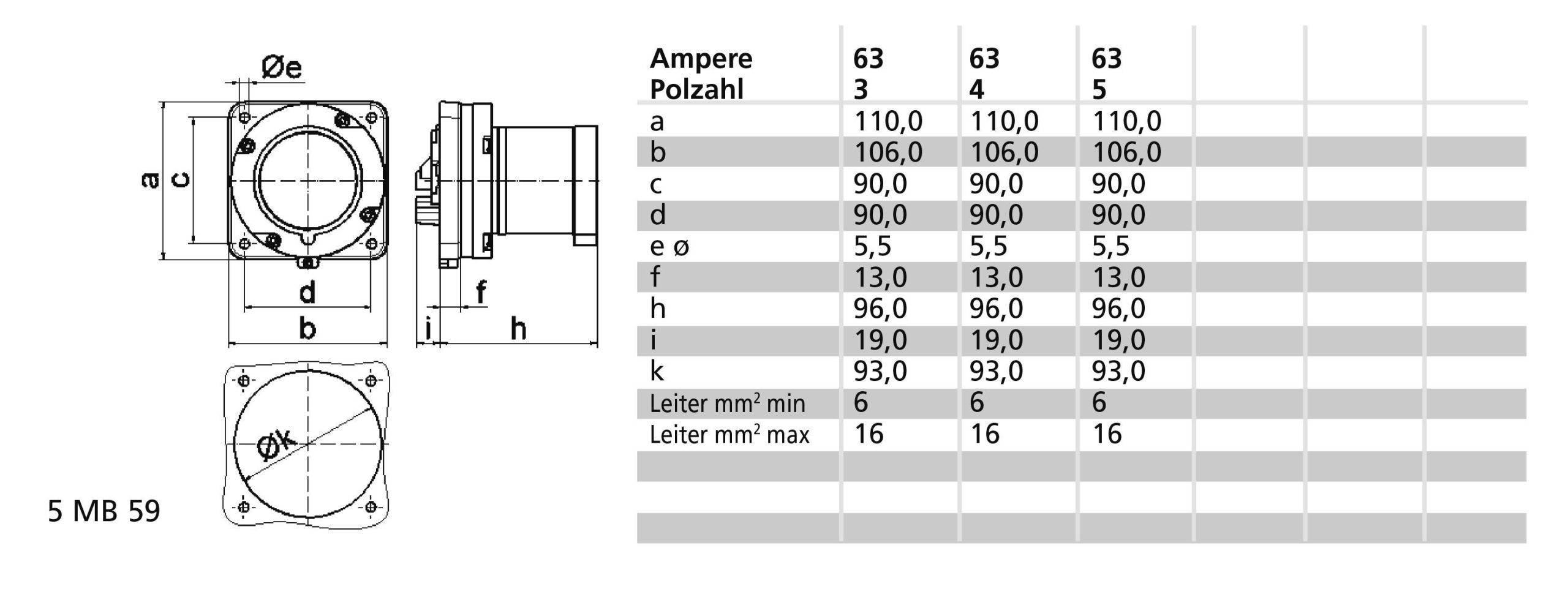 Bals Elektrotechnik 2834 CEE montazni utikac 63 A 200 - 250 V 3-polni IP44 50/60 Hz 6h