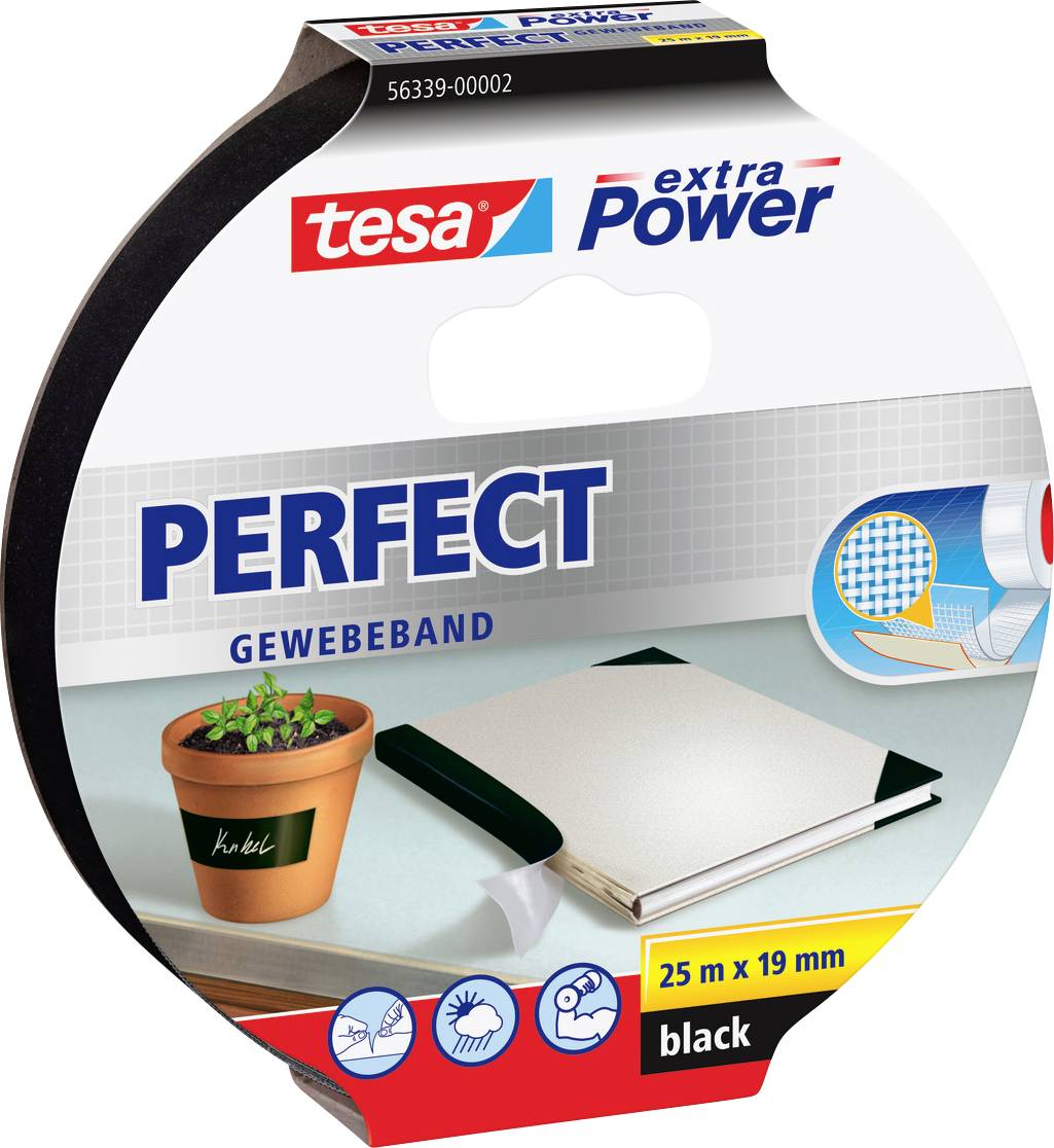 Tesa 1486951 tekstilna lepljiva traka 25 m x 19 mm, crna, sa tkanina presvučena akrilom, kaučuk