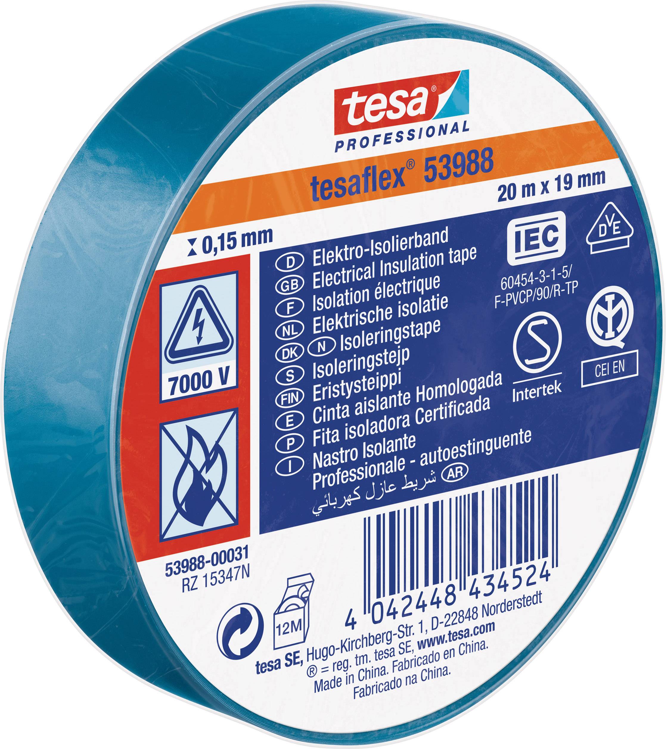 Tesa 53988-00031-00 izolir traka 20 m x 19 mm, plava, meki PVC, kaučuk, debljina 0.15 mm