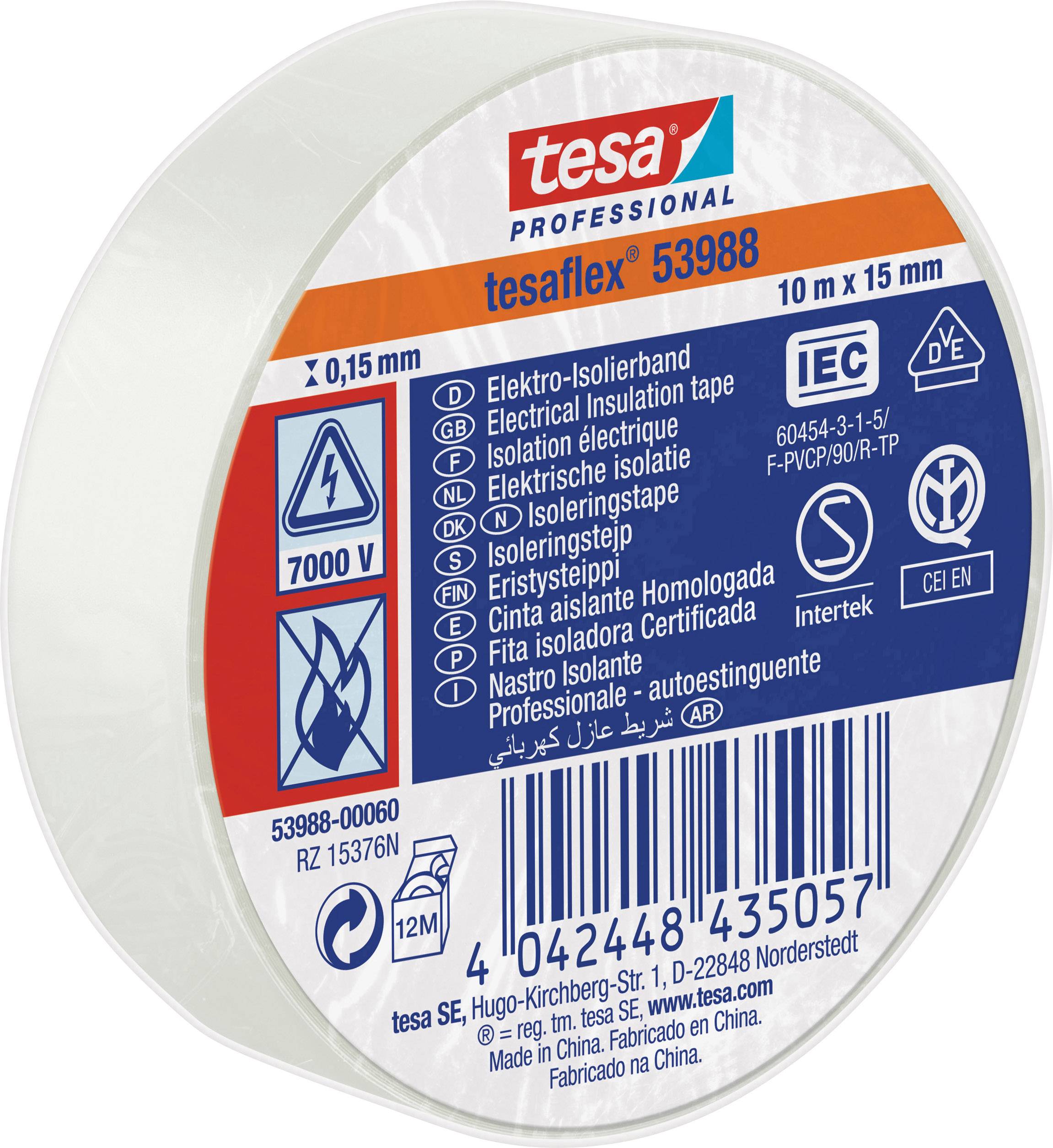 Tesa 53988-00060-00 izolir traka 10 m x 15 mm, bela, meki PVC, kaučuk, debljina 0.15 mm