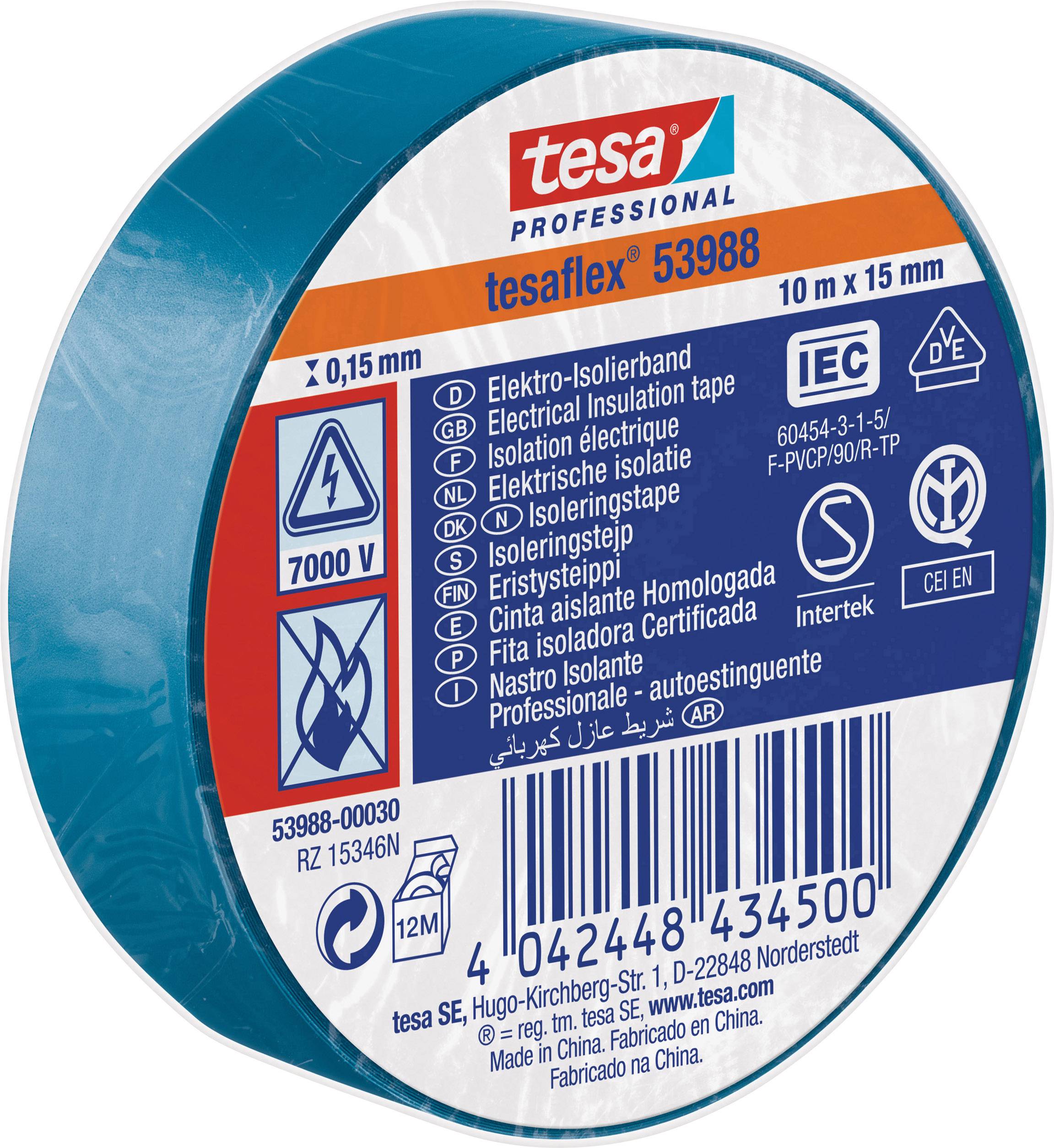 Tesa 53988-00030-00 izolir traka 10 m x 15 mm, plava, meki PVC, kaučuk, debljina 0.15 mm