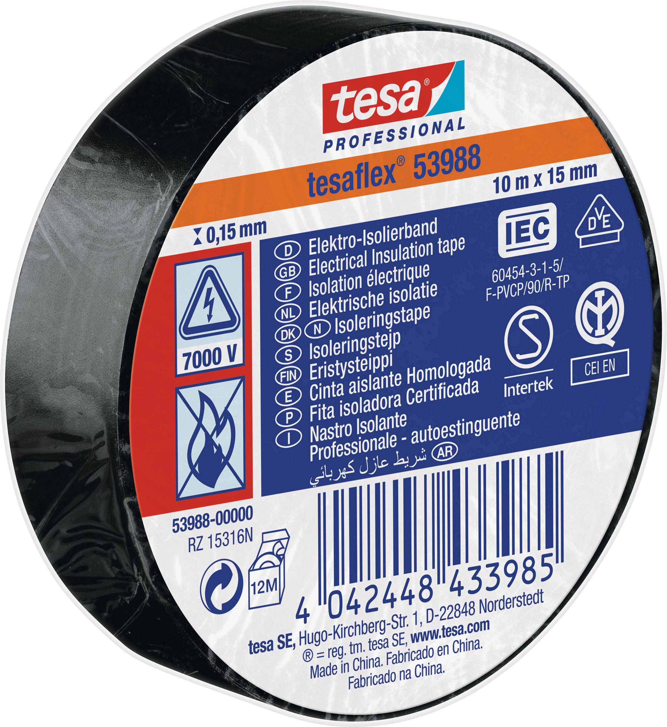 Tesa 53988-00000-00 izolir traka 10 m x 15 mm, crna, meki PVC, kaučuk, debljina 0.15 mm