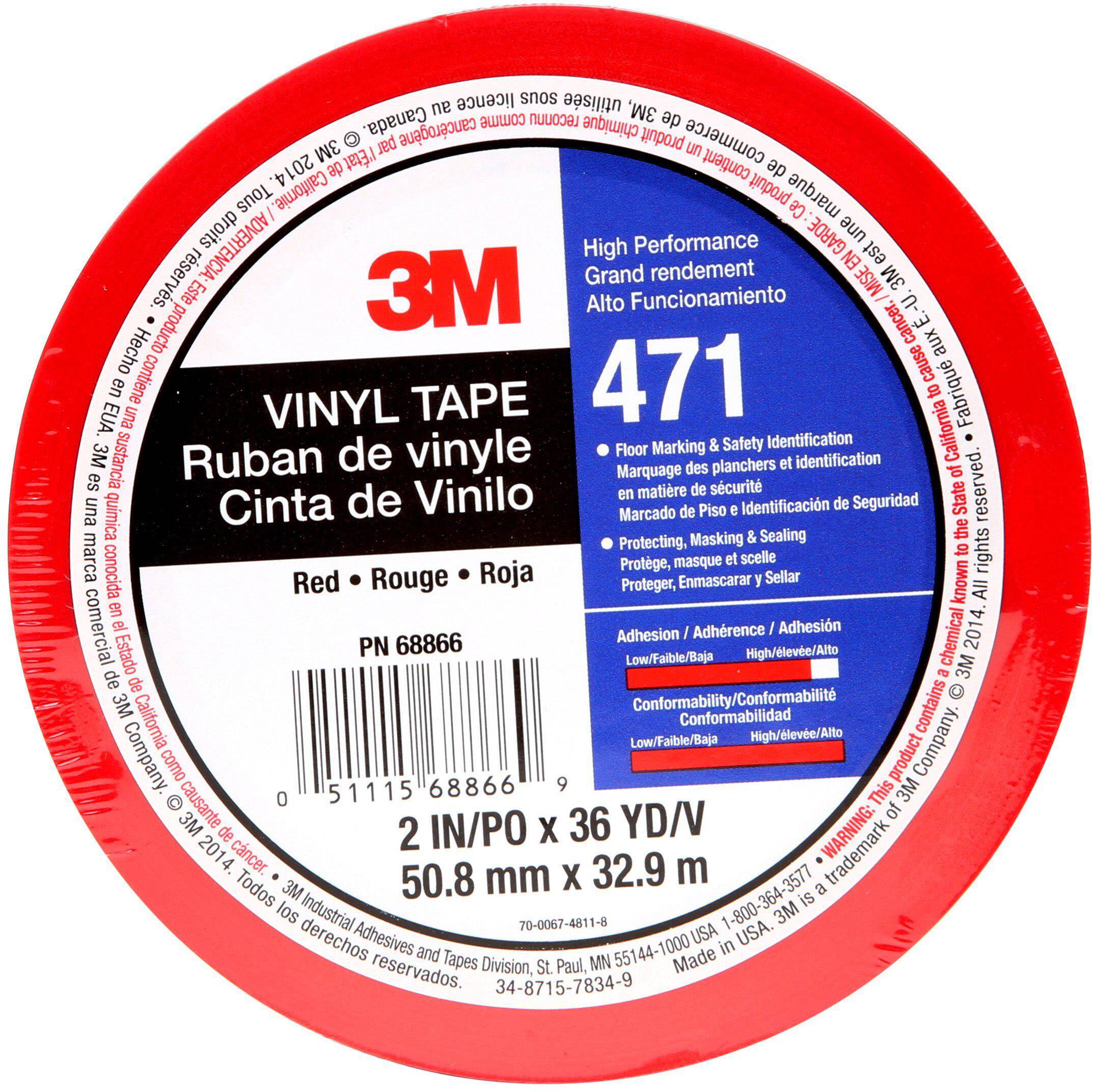 3M 471R50IW PVC lepljiva traka 33 m x 50 mm, crvena, debljina 0.13 mm, sila kidanja 270 N/10 mm