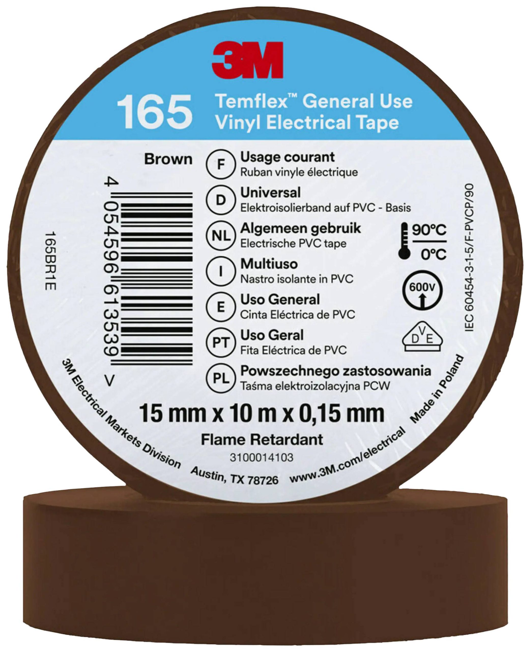 3M Temflex™ 165 izolir traka 10 m x 15 mm, braon, gumi smola, debljina 0.15 mm