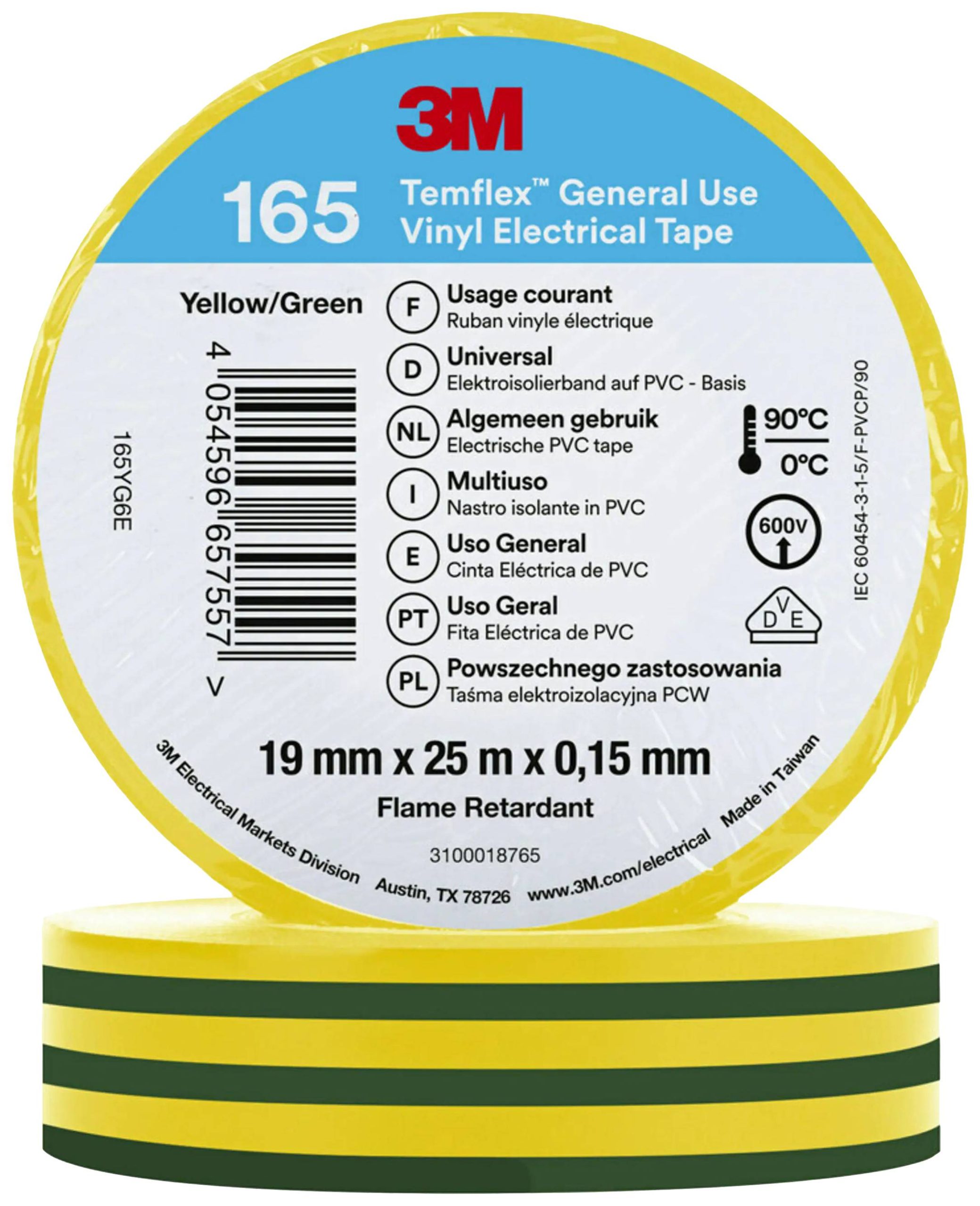3M Temflex™ 165 izolir traka 25 m x 19 mm, žuta, gumi smola, debljina 0.15 mm