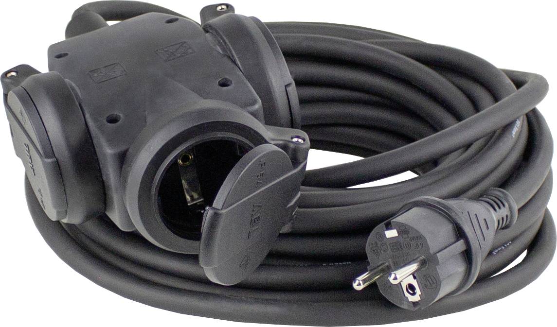AS Schwabe 60454 Produzni kabl 4.50 m H07RN-F 3G 1,5 mm2 IP44 3 uticnice Schuko utikac - Schuko uticnica crna