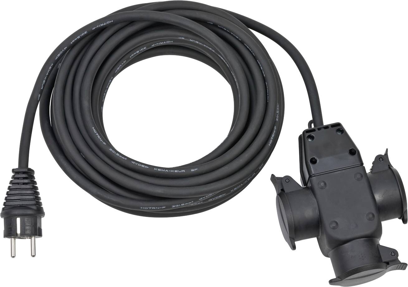 Brennenstuhl 1167810301 Produzni kabl 10 m H07RN-F 3G 1,5 mm2 IP44 3 uticnice Schuko utikac - Schuko uticnica crna