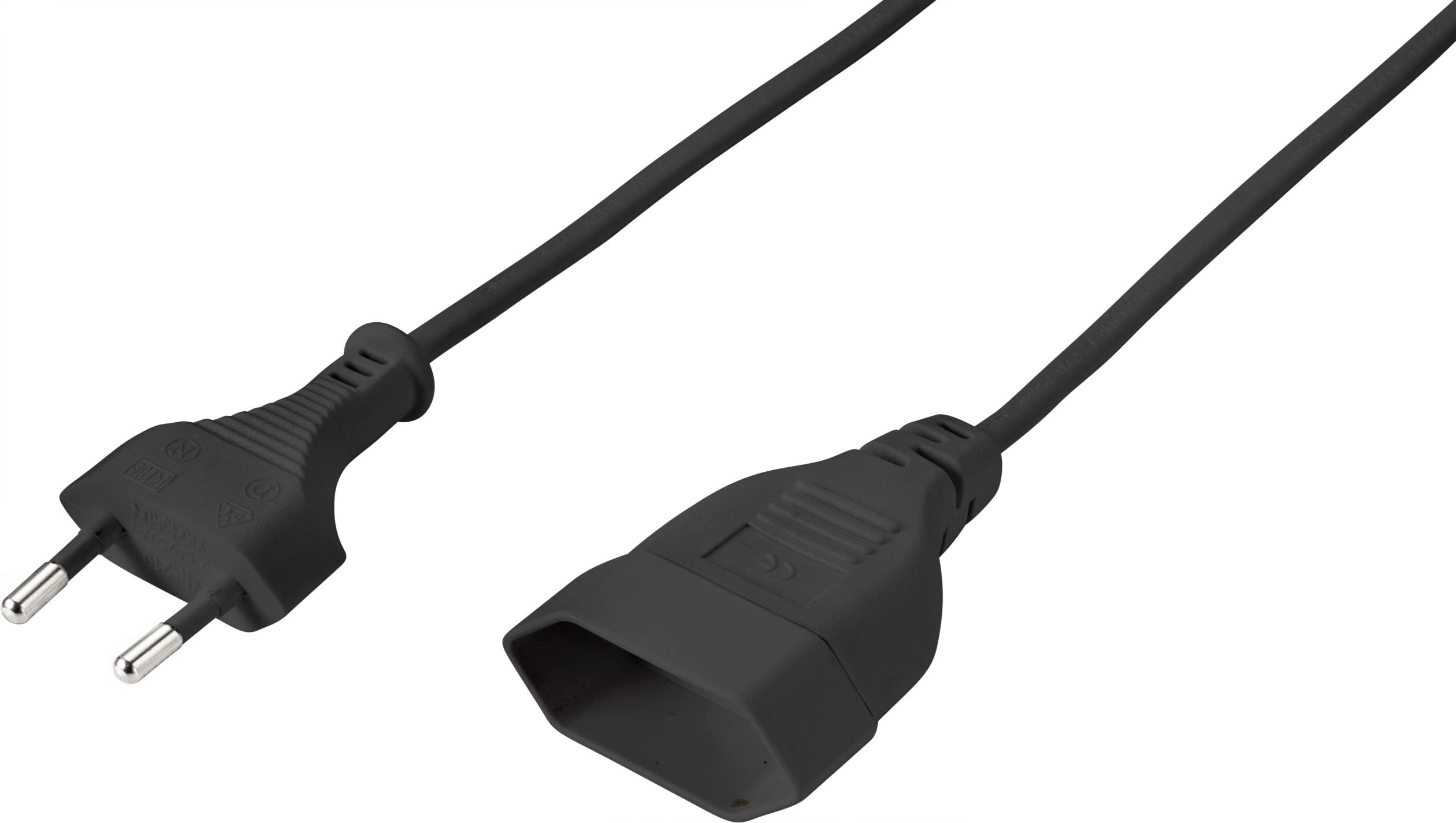 Sygonix SY-5044230 Produzni kabl 2.5 A 0.20 m H03VVH2-F 2X 0,75 mm2 230 V Euro utikac - Euro uticnica crna