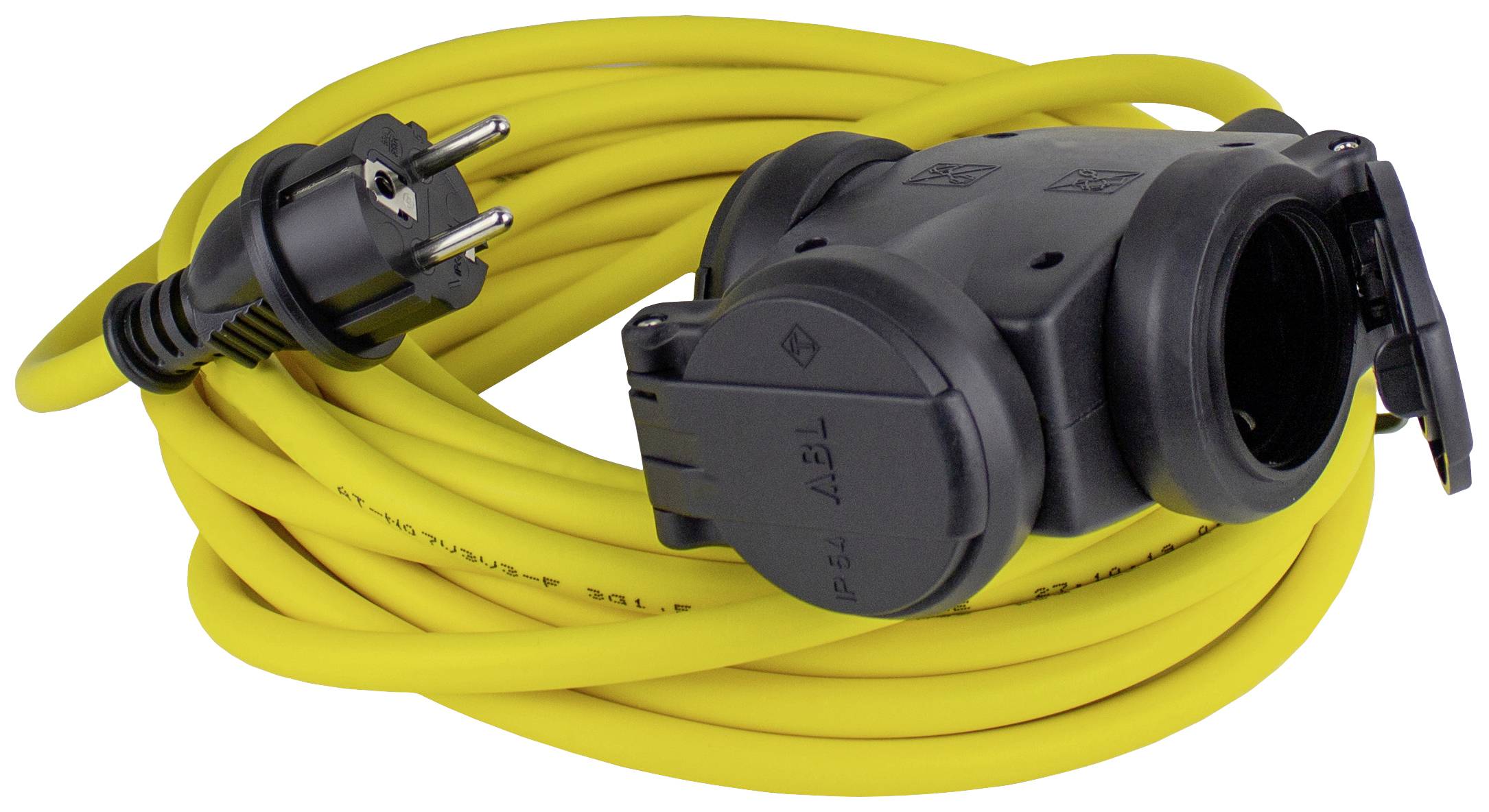 AS Schwabe 61457 Produzni kabl 16 A 1.5 m AT-N07V3V3-F 3G 1,5 mm2 IP44 3 uticnice Schuko utikac - Schuko uticnica zuta