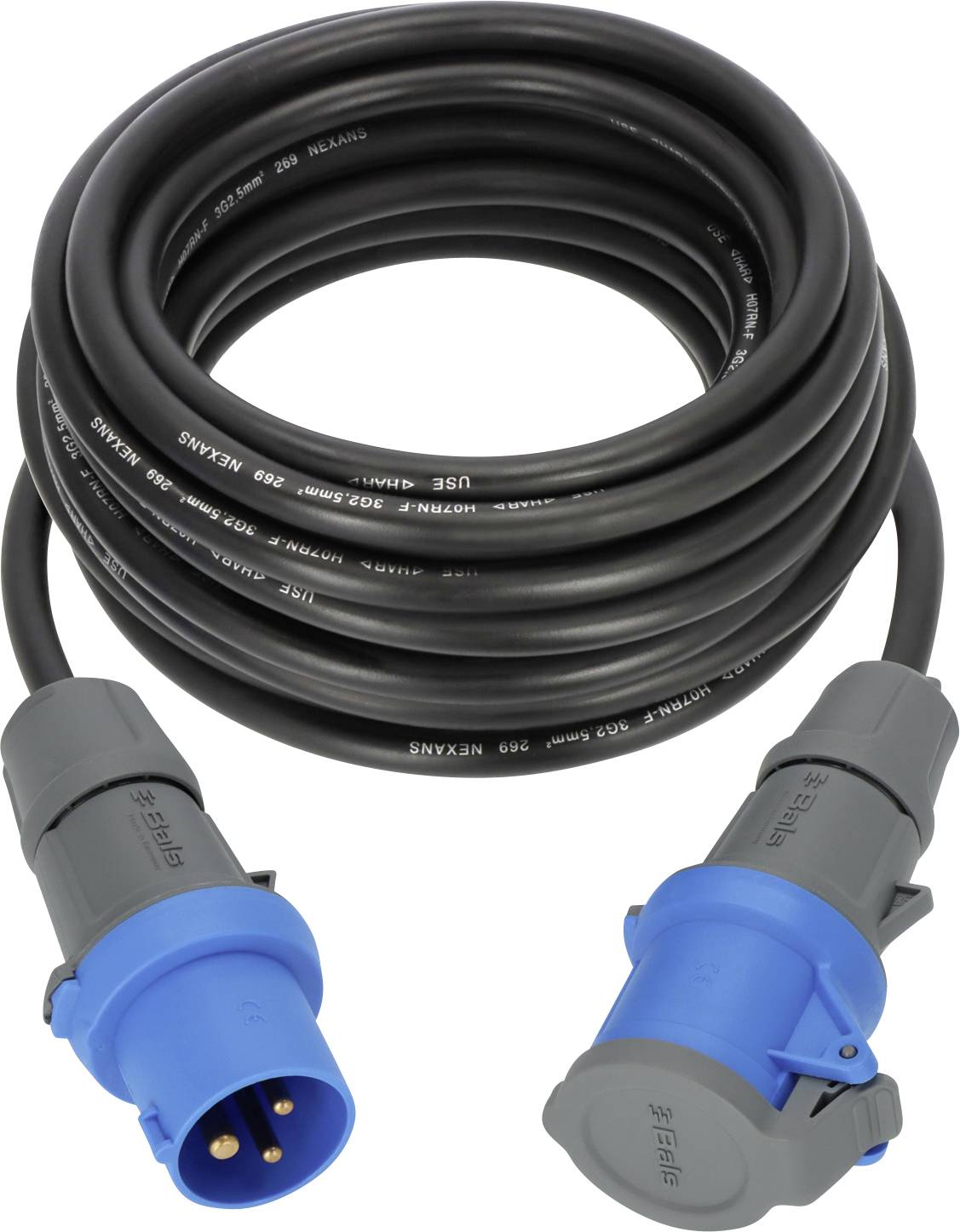 Brennenstuhl Produzni kabl 10 m H07RN-F 3G 2,5 mm2 IP44 CEE utikac 16 A 3P - CEE spojnica 16 A 3P crna, siva, plava