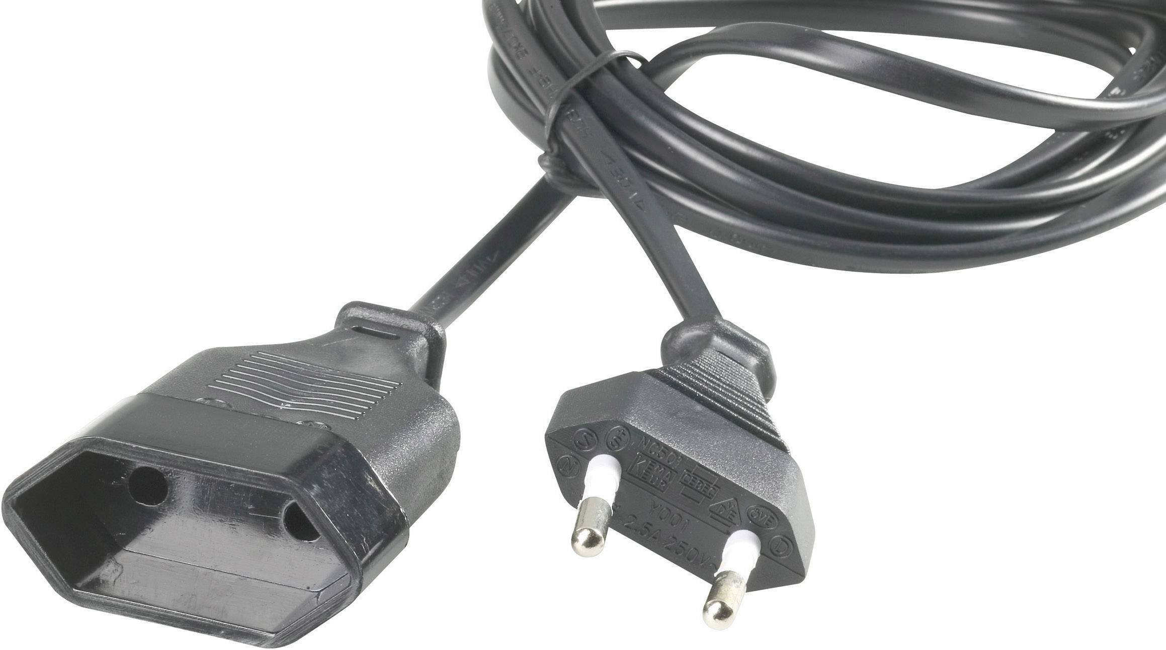 Produzni kabl 5 m H03VVH2-F 2X 0,75 mm2 230 V IP20 Euro utikac - Euro uticnica crna
