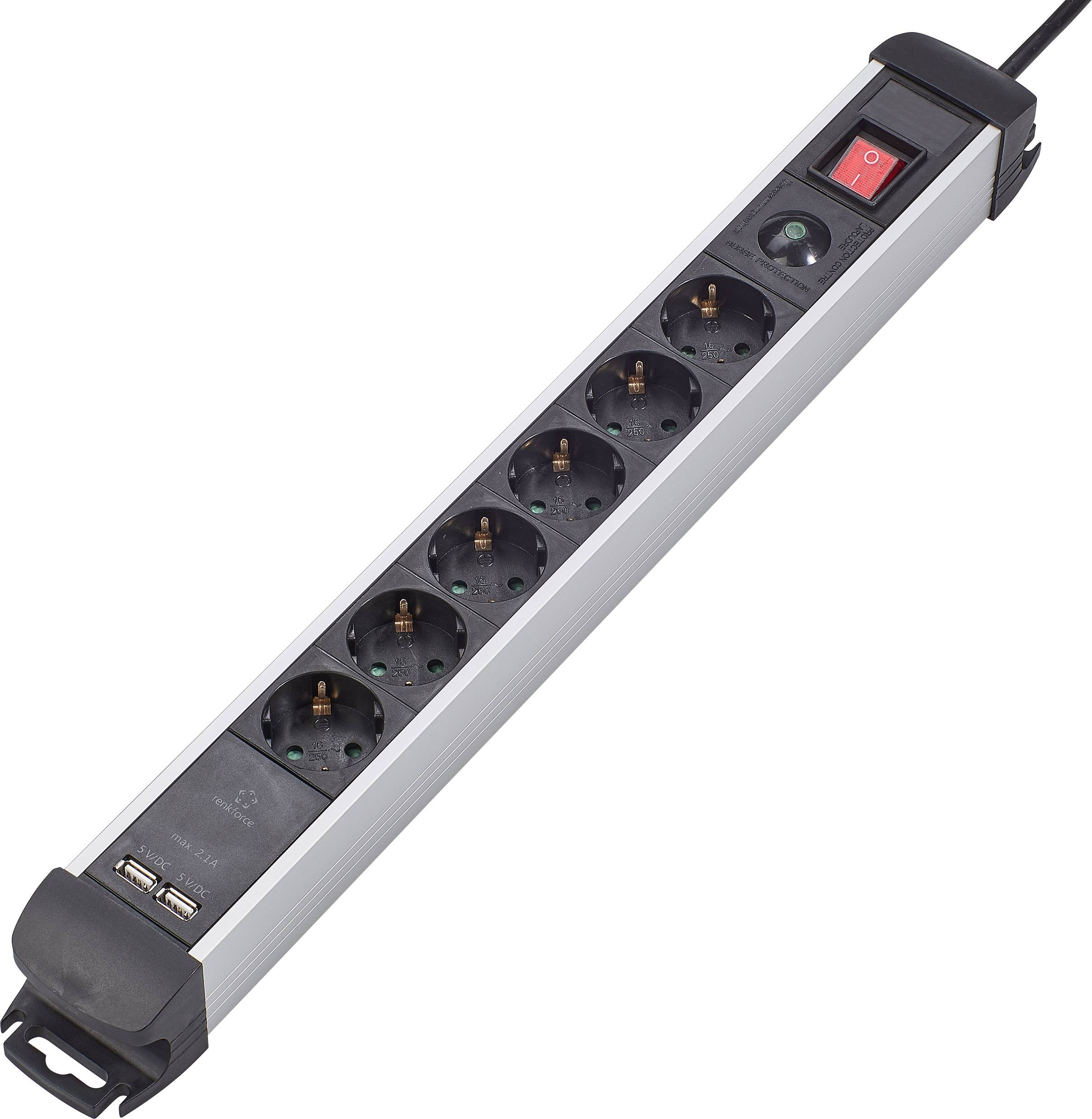 Renkforce 1342224 razdelnik - produzni kabl 6x 1.50 m 230 V crna, srebrna sa prekidacem