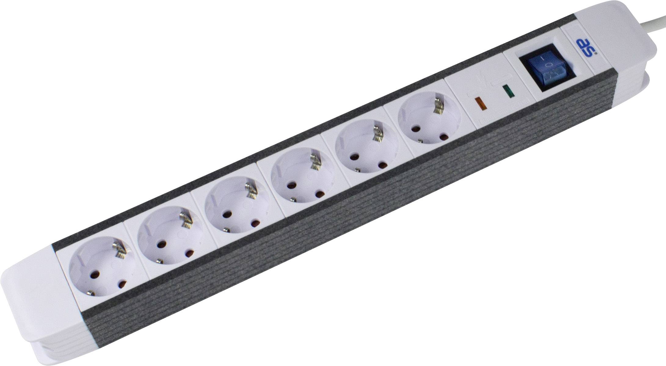 Schwabe 1857969 razdelnik - produzni kabl sa prenaponskom zastitom 6x 1.50 m 230 V 3500 W IP20 bela, crna