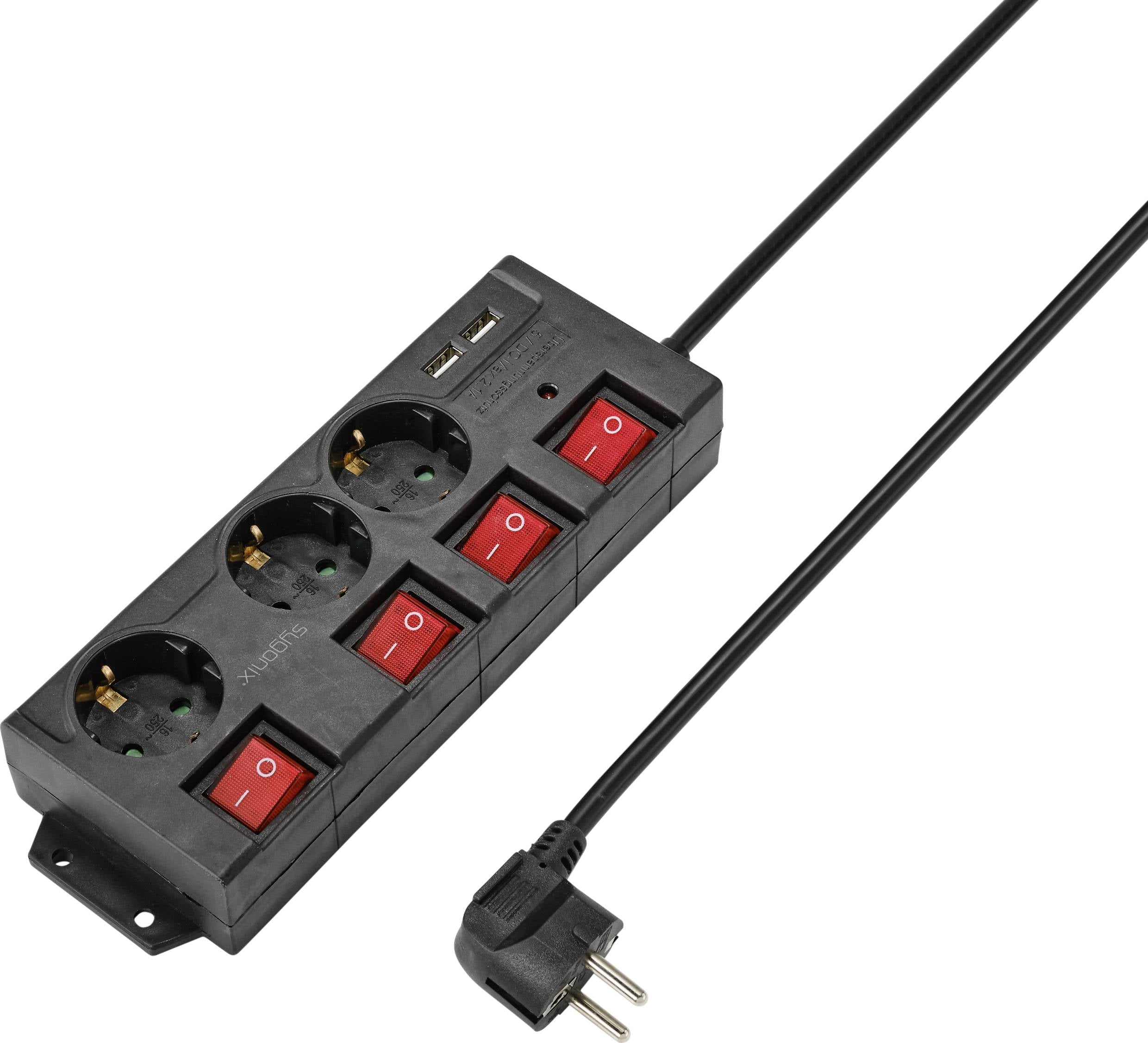 Sygonix RF-4737788 razdelnik - produzni kabl 3x 1.50 m 230 V/AC crna sa prekidacem