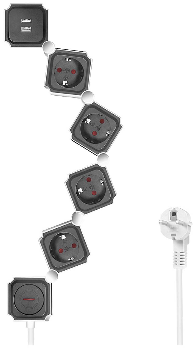 LogiLink LPS276U razdelnik - produzni kabl 4x 1.5 m IP20 bela, crna sa prekidacem