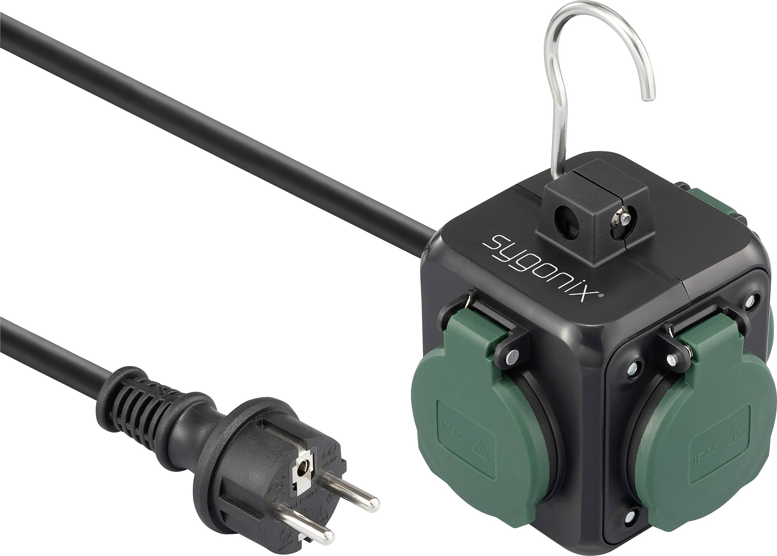 Sygonix SY-6903362 razdelnik - produzni kabl 3x 1.40 m 230 V/AC IP44 crna, zelena