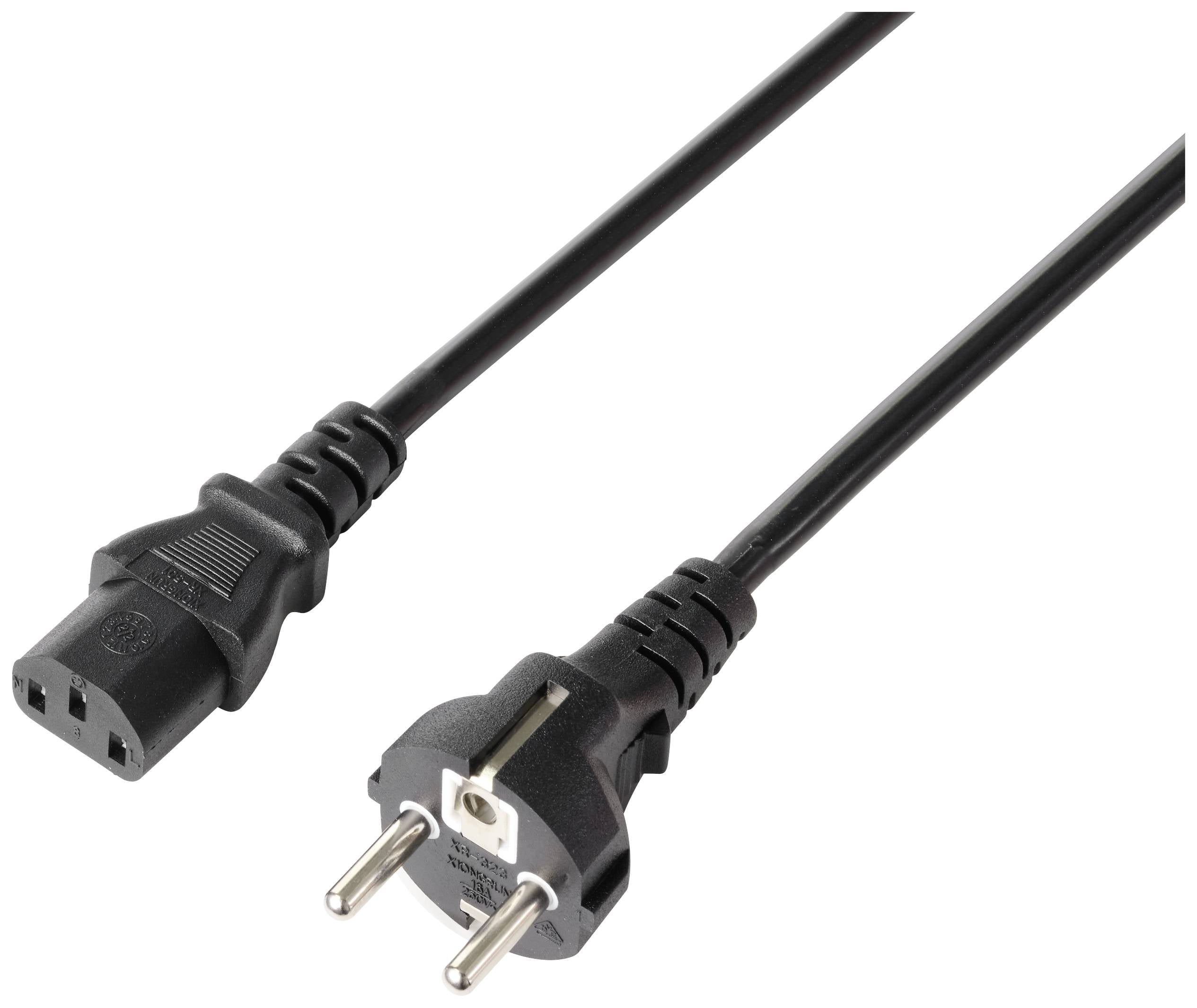 Sygonix SY-5243888 Prikljucni kabl za hladne uredjaje 10 A 3 m H05VV-F 3G 1,0 mm2 230 V Schuko utikac - IEC crna