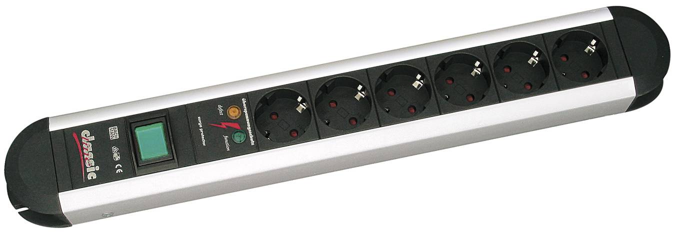 Bachmann 331013 razdelnik - produzni kabl sa prenaponskom zastitom 6x 1.75 m 230 V/AC 3600 W aluminijum, crna sa prekidacem