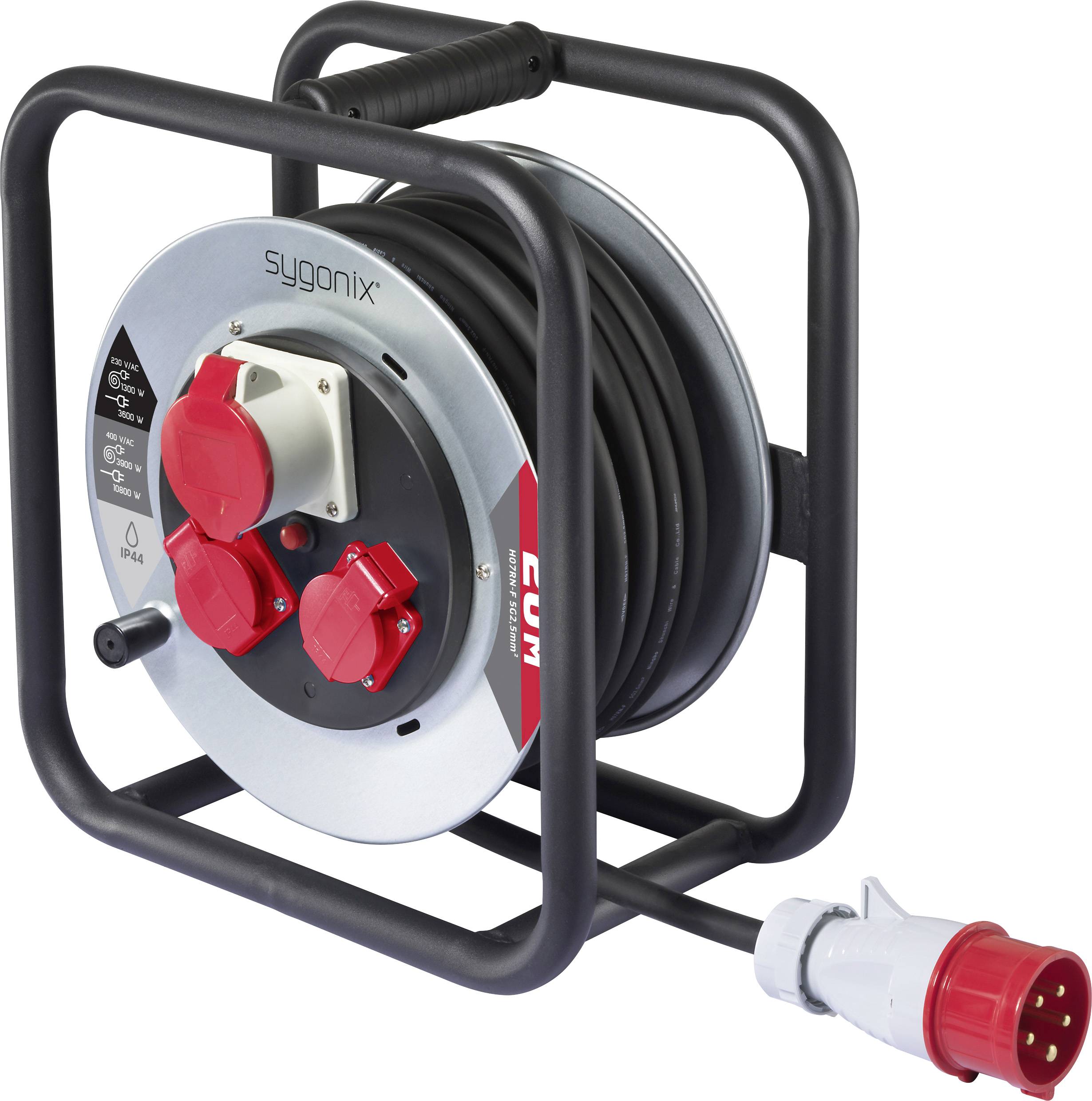Sygonix SY-10236114 Kablovski bubanj 16 A 20 m H07RN-F 5G 2,5 mm2 IP44 3 uticnice CEE utikac 16 A 5P - CEE utikac 16 A 5P srebrna, crna, crvena