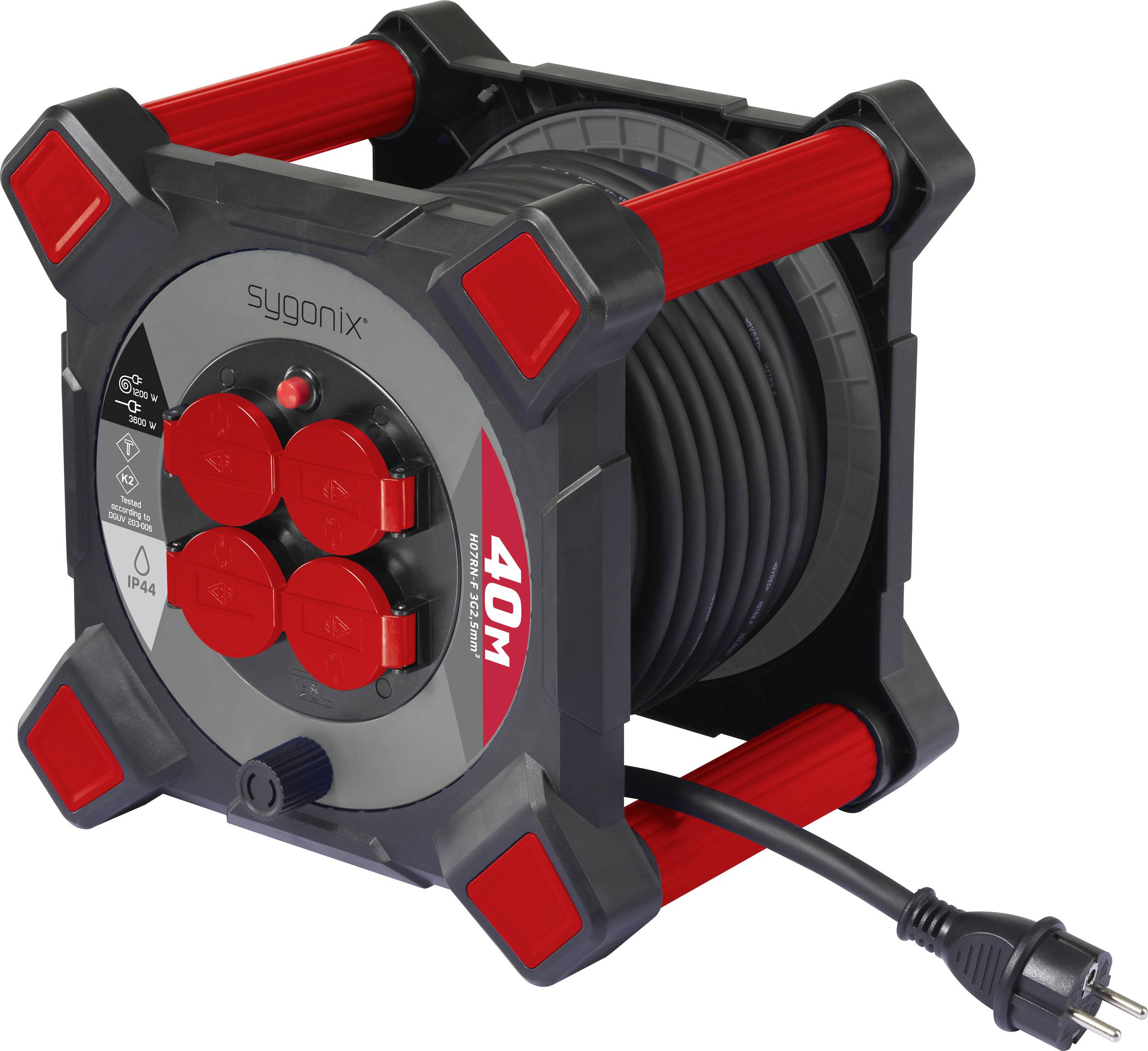 Sygonix SY-10236126 Kablovski bubanj 40 m H07RN-F 3G 2,5 mm2 IP44 4 uticnice Schuko utikac - Schuko utikac crna, siva, crvena