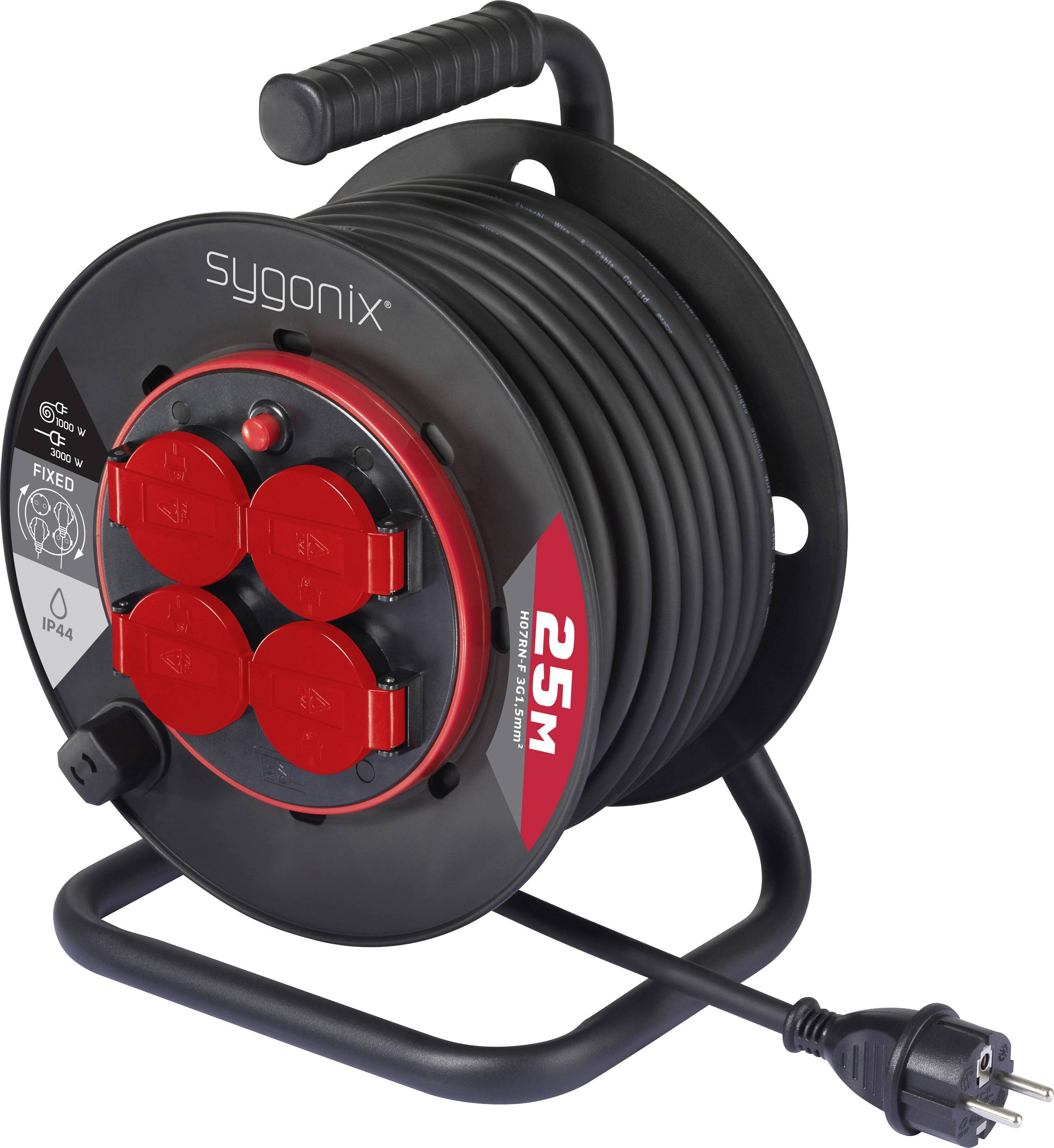 Sygonix SY-10236135 Kablovski bubanj 25 m H07RN-F 3G 1,5 mm2 IP44 4 uticnice Schuko utikac - Schuko utikac crna, crvena