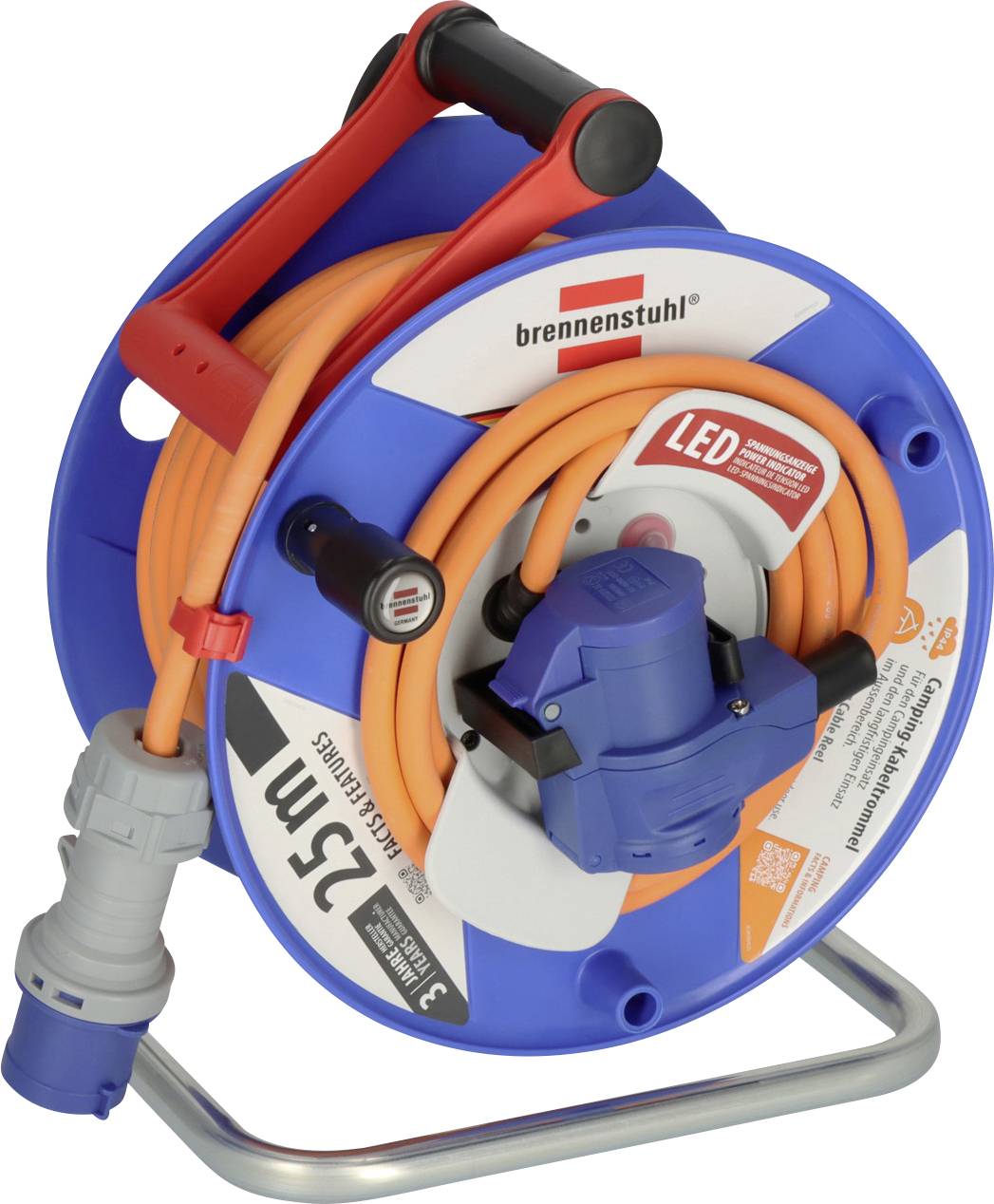 Brennenstuhl kamping Kabelski bobni 25 m H07RN-F 3G 2,5 mm2 IP44 CEE utikac 16 A 3P - CEE utikac 16 A 3P plava, narandzasta, siva
