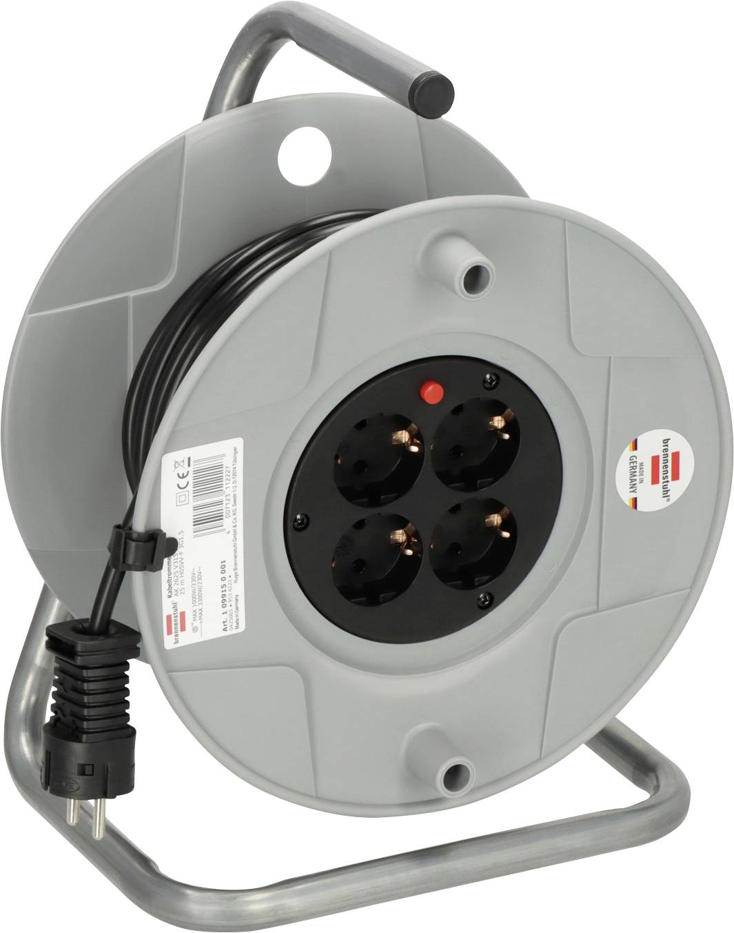 Brennenstuhl 25 Kablovski bubanj 25 m H05VV-F 3 G 1,5 mm2 230 V/50 Hz 4 uticnice Schuko utikac - Schuko uticnica crna