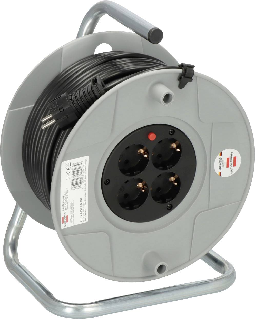 Brennenstuhl 50 Kablovski bubanj 50 m H05VV-F 3 G 1,5 mm2 230 V/50 Hz 4 uticnice Schuko utikac - Schuko uticnica crna