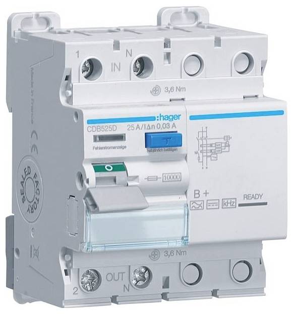 Hager FID zastitni prekidac CDB525D 2-polni tip B 10 kA 25 A 30 mA 230 V