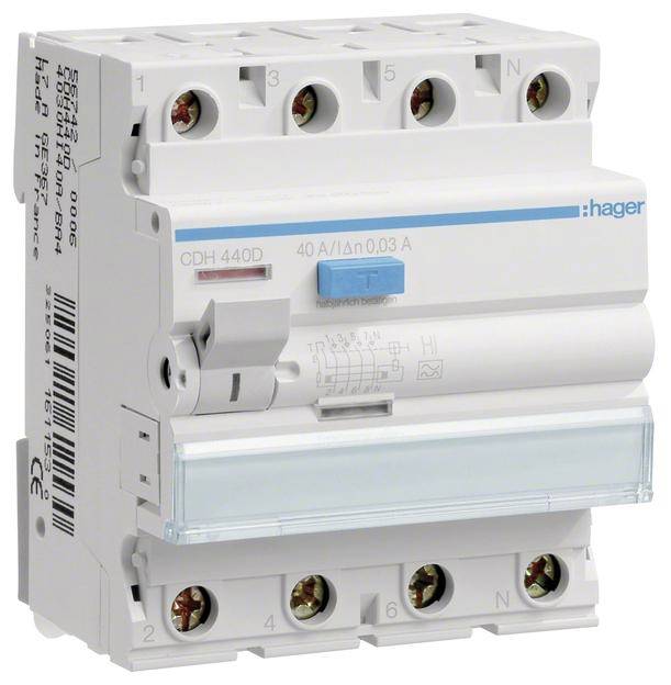 Hager FID zastitni prekidac CDH440D 4-polni 6 kA 40 A 30 mA 0.03 A 400 V