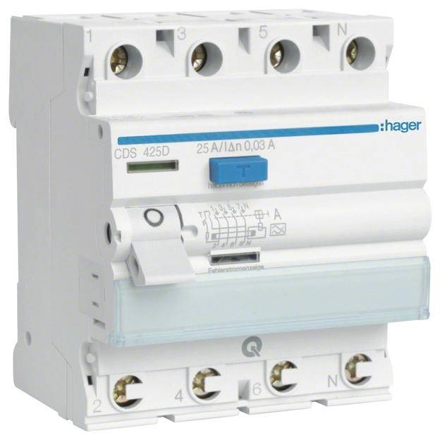 Hager FID zastitni prekidac CDS425D 4-polni tip A 6 kA 25 A 30 mA 0.03 A 400 V