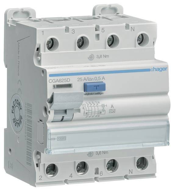 Hager FID zastitni prekidac CGA625D 4-polni 25 A 0.5 A 400 V