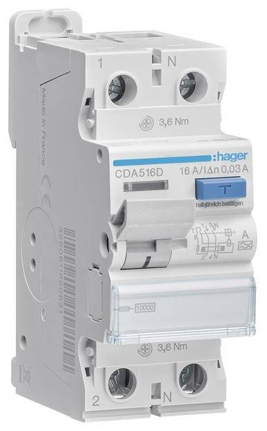 Hager FID zastitni prekidac CDA516D 2-polni 16 A 0.03 A 230 V