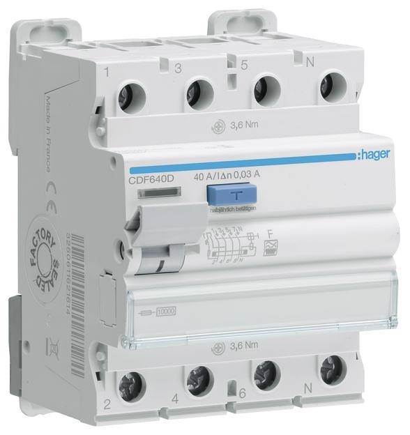 Hager FID zastitni prekidac CDF640D 4-polni 40 A 0.03 A 400 V