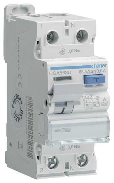 Hager FID zastitni prekidac CGA563D 2-polni 63 A 0.5 A 230 V