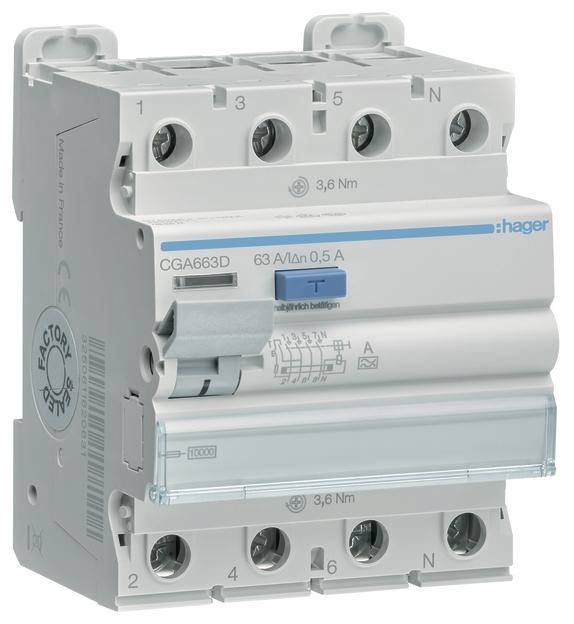 Hager FID zastitni prekidac CGA663D 4-polni 63 A 0.5 A 400 V
