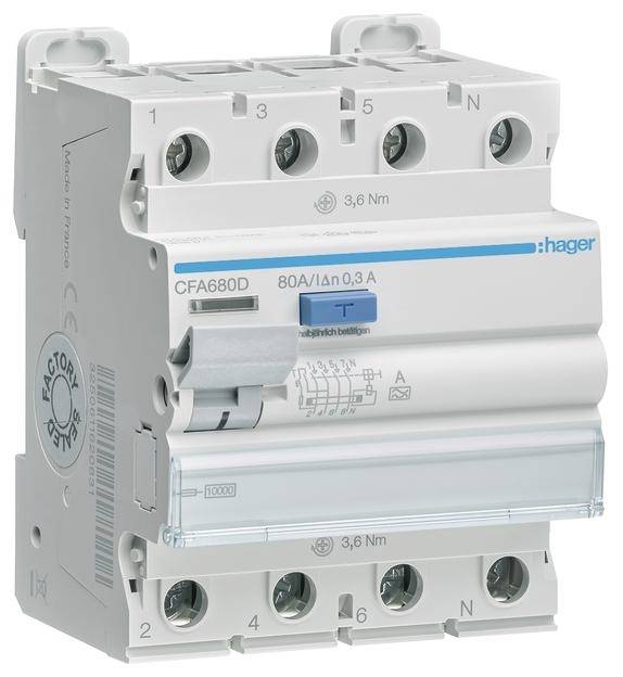 Hager FID zastitni prekidac CFA680D 4-polni 80 A 0.3 A 400 V