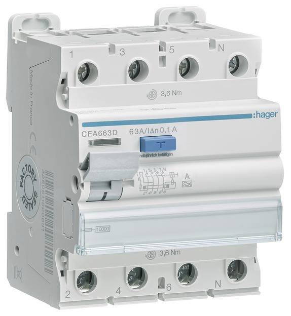 Hager FID zastitni prekidac CEA663D 4-polni 63 A 0.1 A 400 V