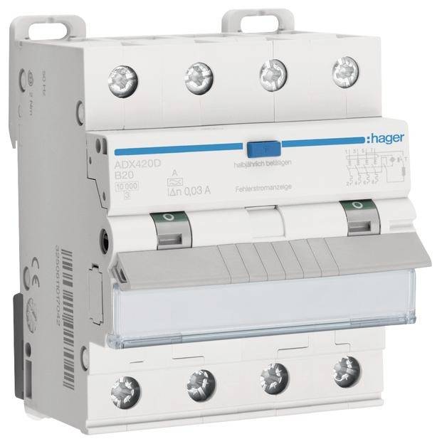 Hager FID/LS automatski zastitni prekidac ADX420D 4-polni 20 A 0.03 A 400 V