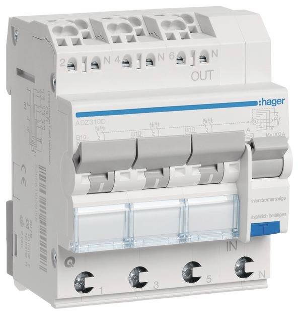 Hager FID/LS automatski zastitni prekidac ADZ310D 4-polni 10 A 0.03 A 230 V