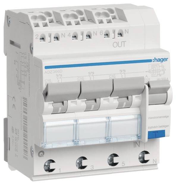 Hager FID/LS automatski zastitni prekidac ADZ366D 4-polni 16 A 0.03 A 230 V