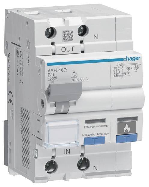 Hager FID/LS automatski zastitni prekidac ARF516D 1P+N 10 kA 16 A 30 mA 0.03 A 230 V