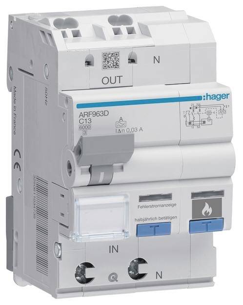 Hager FID/LS automatski zastitni prekidac ARF963D 1P+N 6 kA 13 A 30 mA 0.03 A 230 V